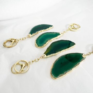 Emerald Green Agate Slice Keychain