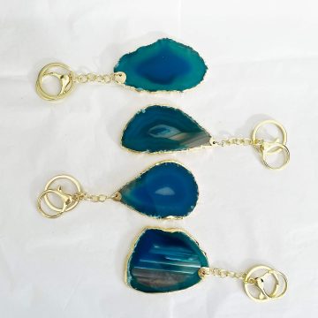 Sea Blue Agate Slice Keychain